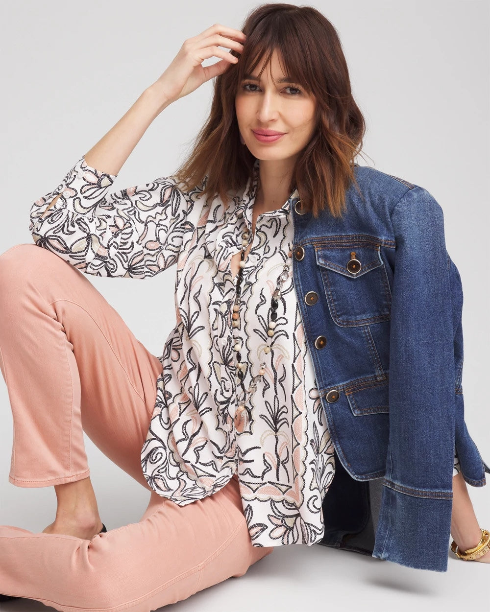 Chico's - Faux Silk Floral Collared Shirt