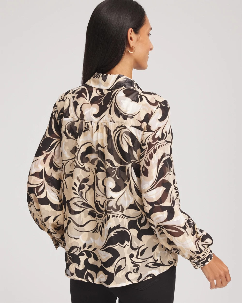 Chico's - Floral Burnout Blouson-Sleeve Blouse