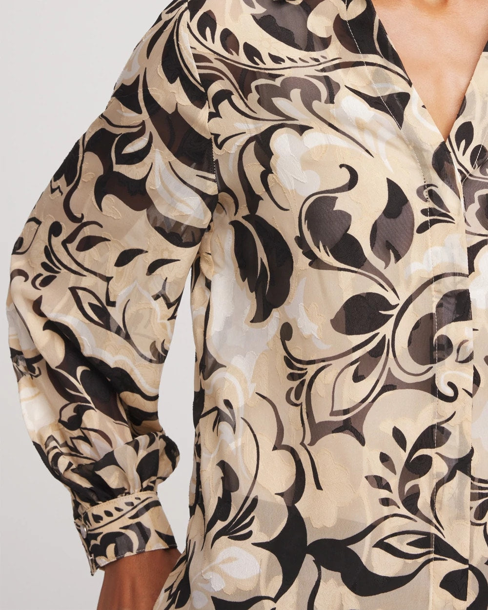 Chico's - Floral Burnout Blouson-Sleeve Blouse