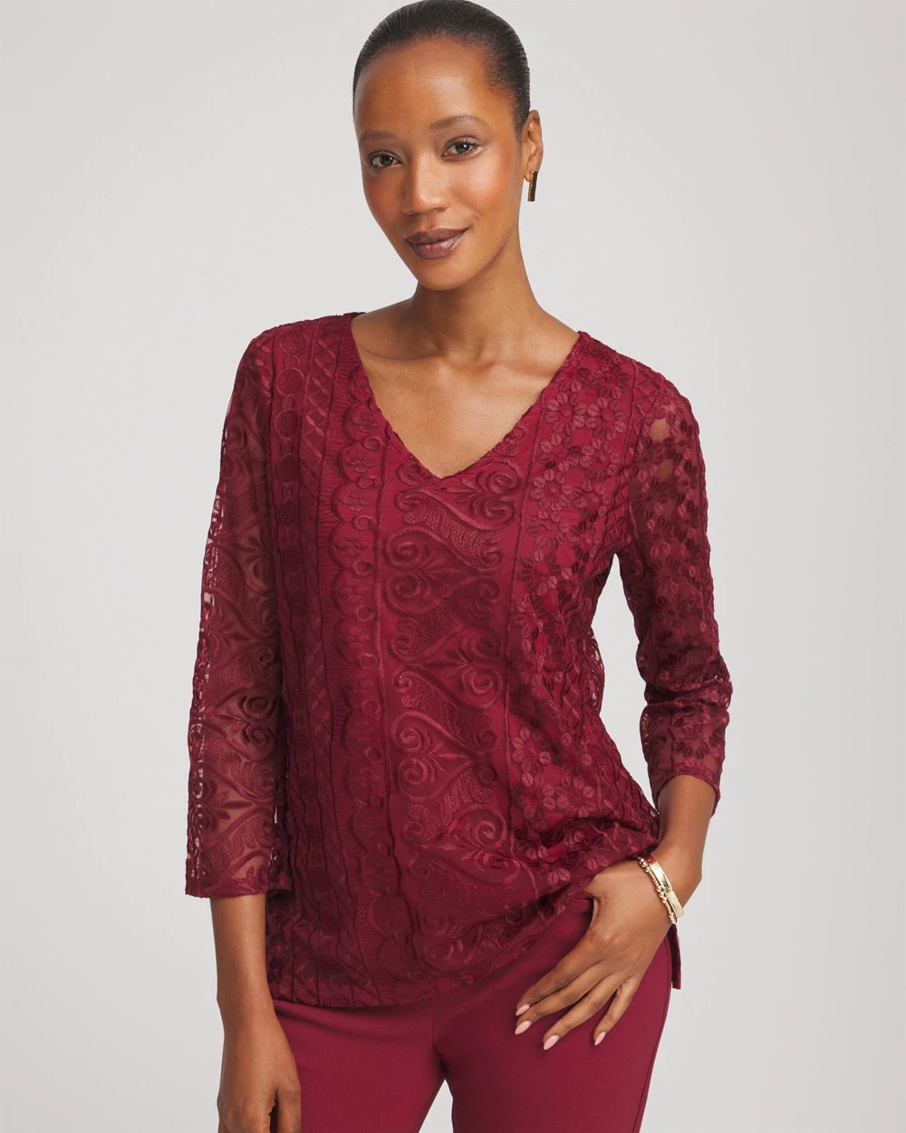 Chico's - Embroidered Mesh Tunic Top