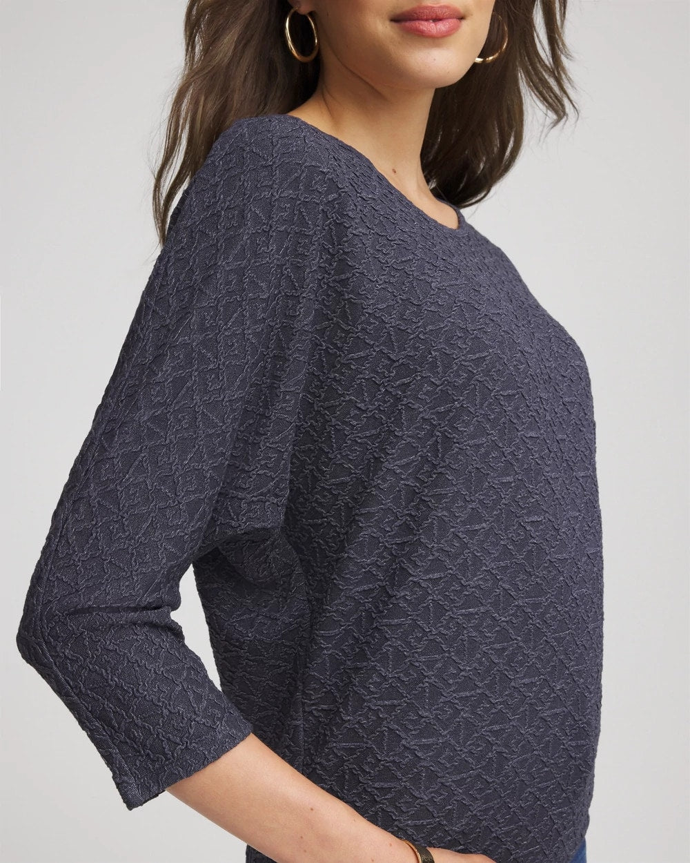 Chico's - Textured Denim-Motif Tapered-Hem Top