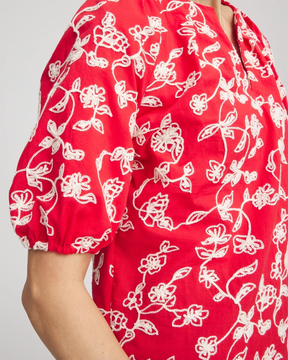 Chico's - Floral Embroidered Cotton Peasant Blouse