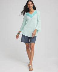 Chico's - Linen Embroidered V-Neck Tunic