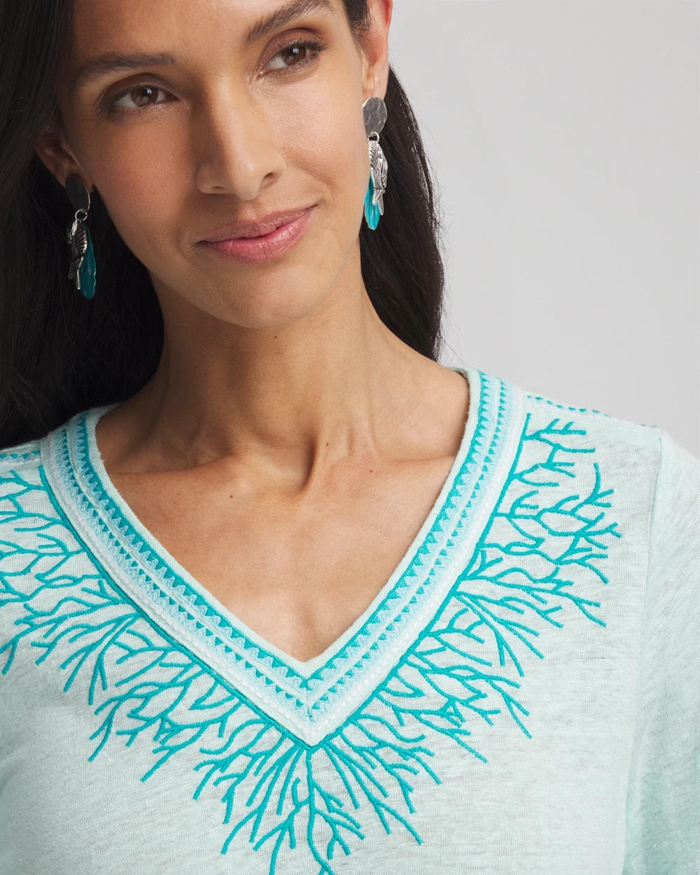 Chico's - Linen Embroidered V-Neck Tunic