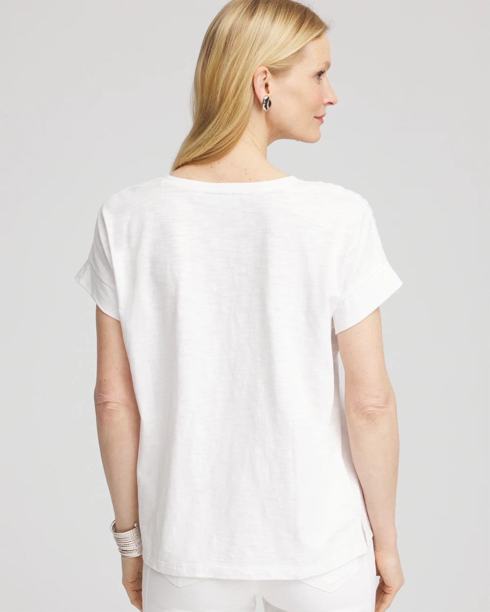 Chico's - Paillette Trim Cotton Slub Tee