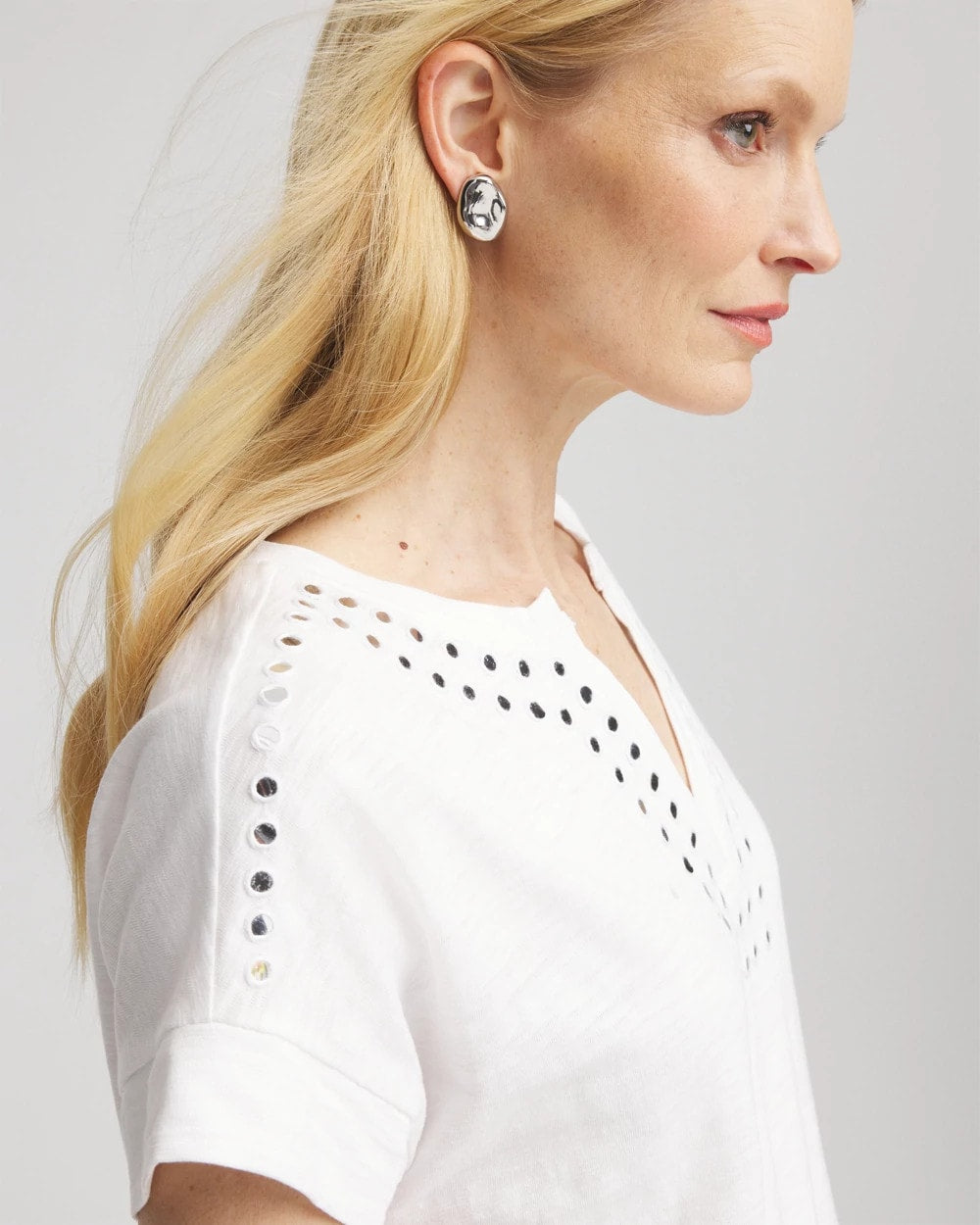 Chico's - Paillette Trim Cotton Slub Tee