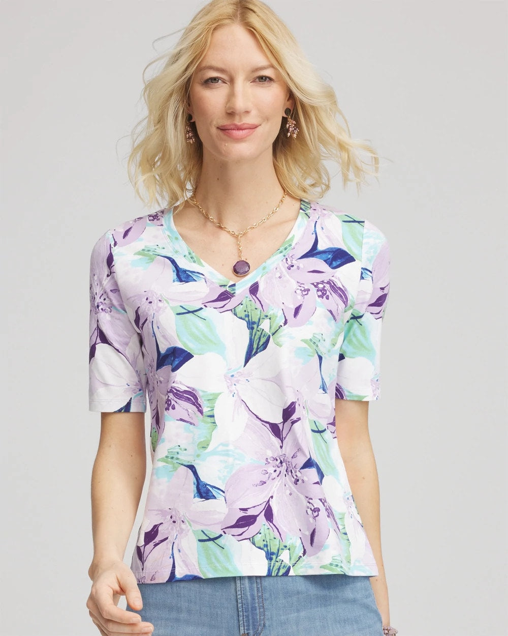 Chico's - Lily Print V-Neck Perfect Tee