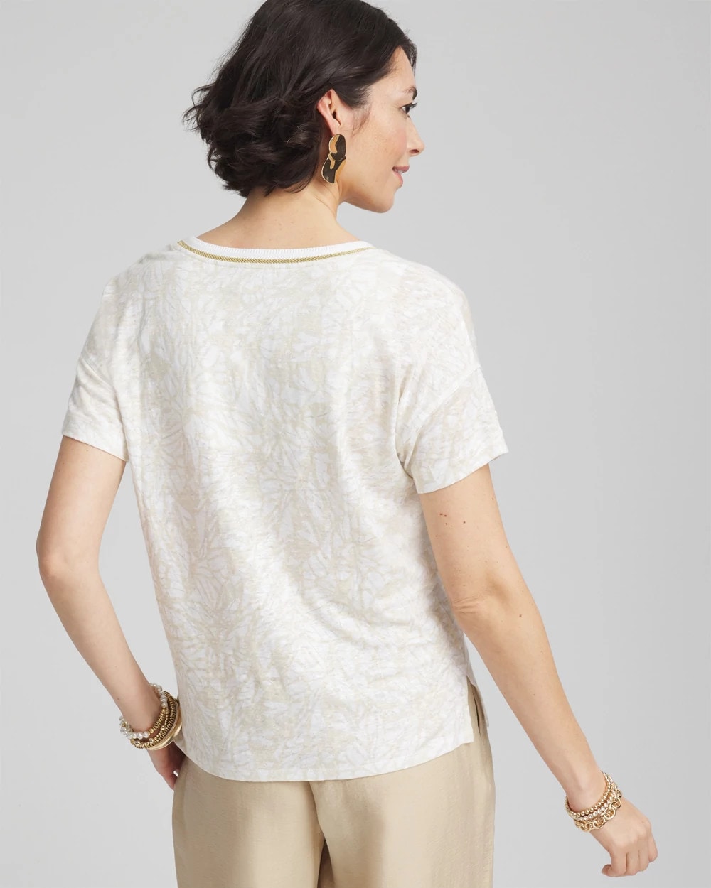 Chico's - Printed Sweater Trim Linen Tee