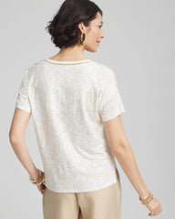 Chico's - Printed Sweater Trim Linen Tee