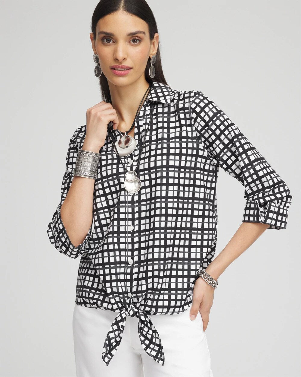 Chico's - No Iron™ Plaid Tie-Front Top