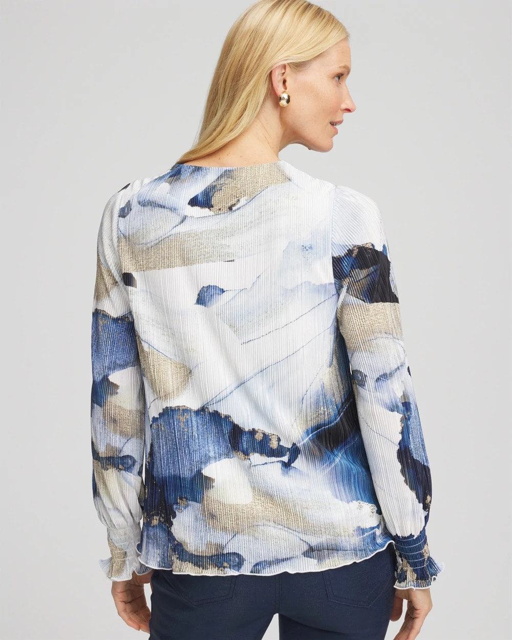 Chico's - Foil Ocean Print Crinkle Top