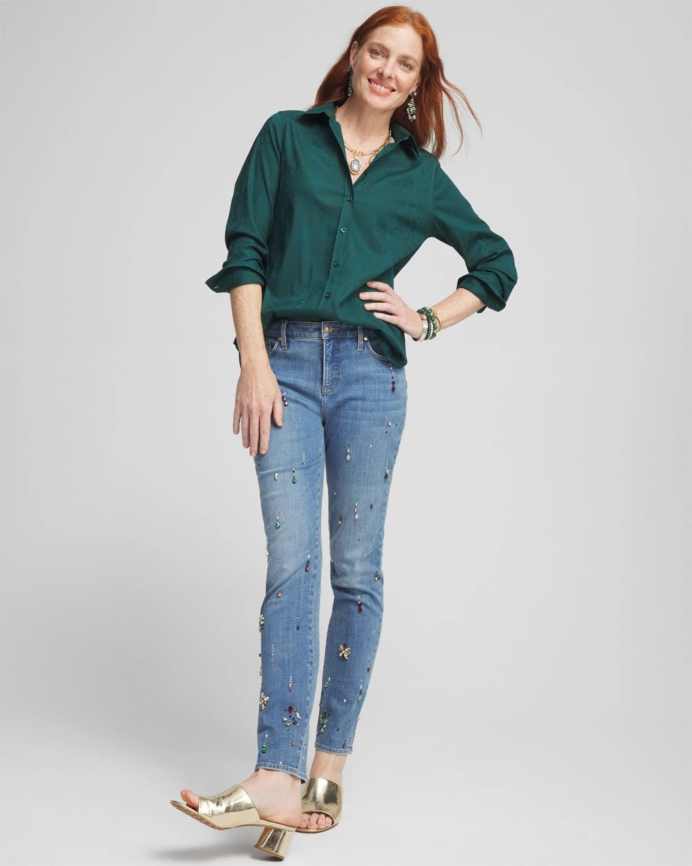 Chico's - No Iron™ Green Jacquard Shirt