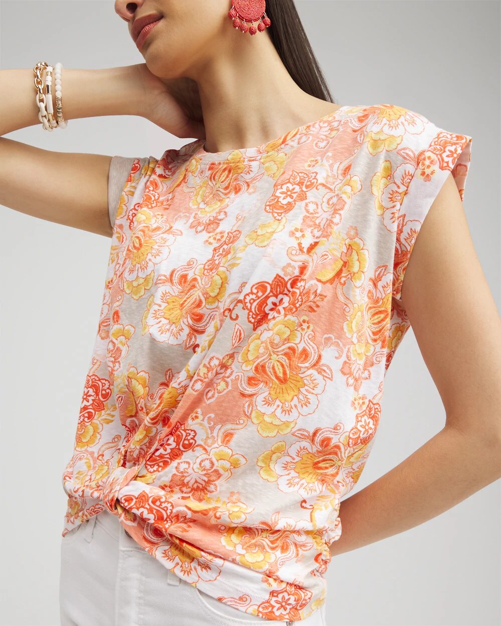 Chico's - Floral Knot Front Tee