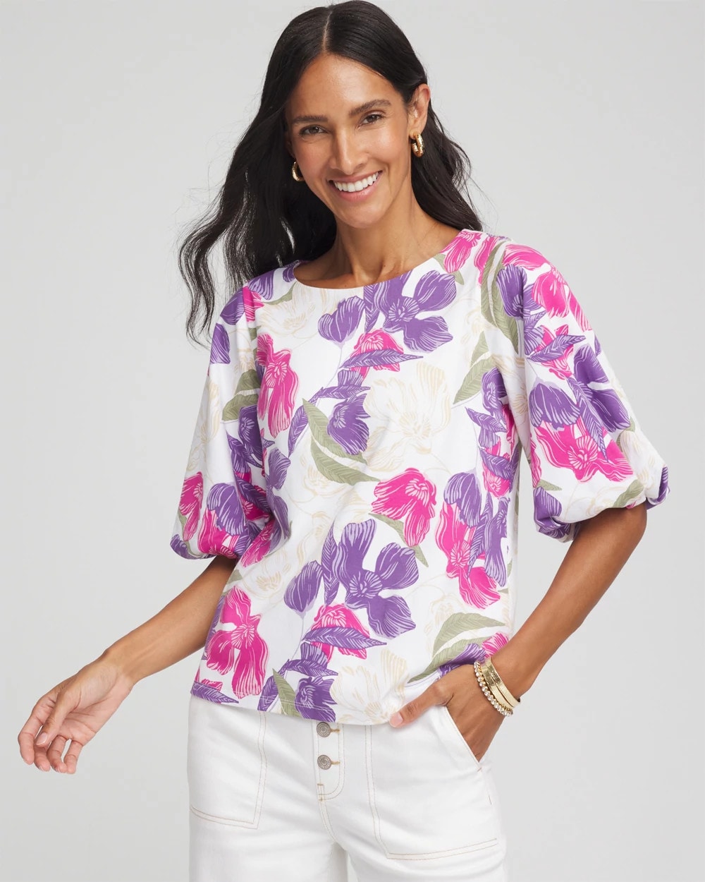 Chico's - Floral Bubble Sleeve Top