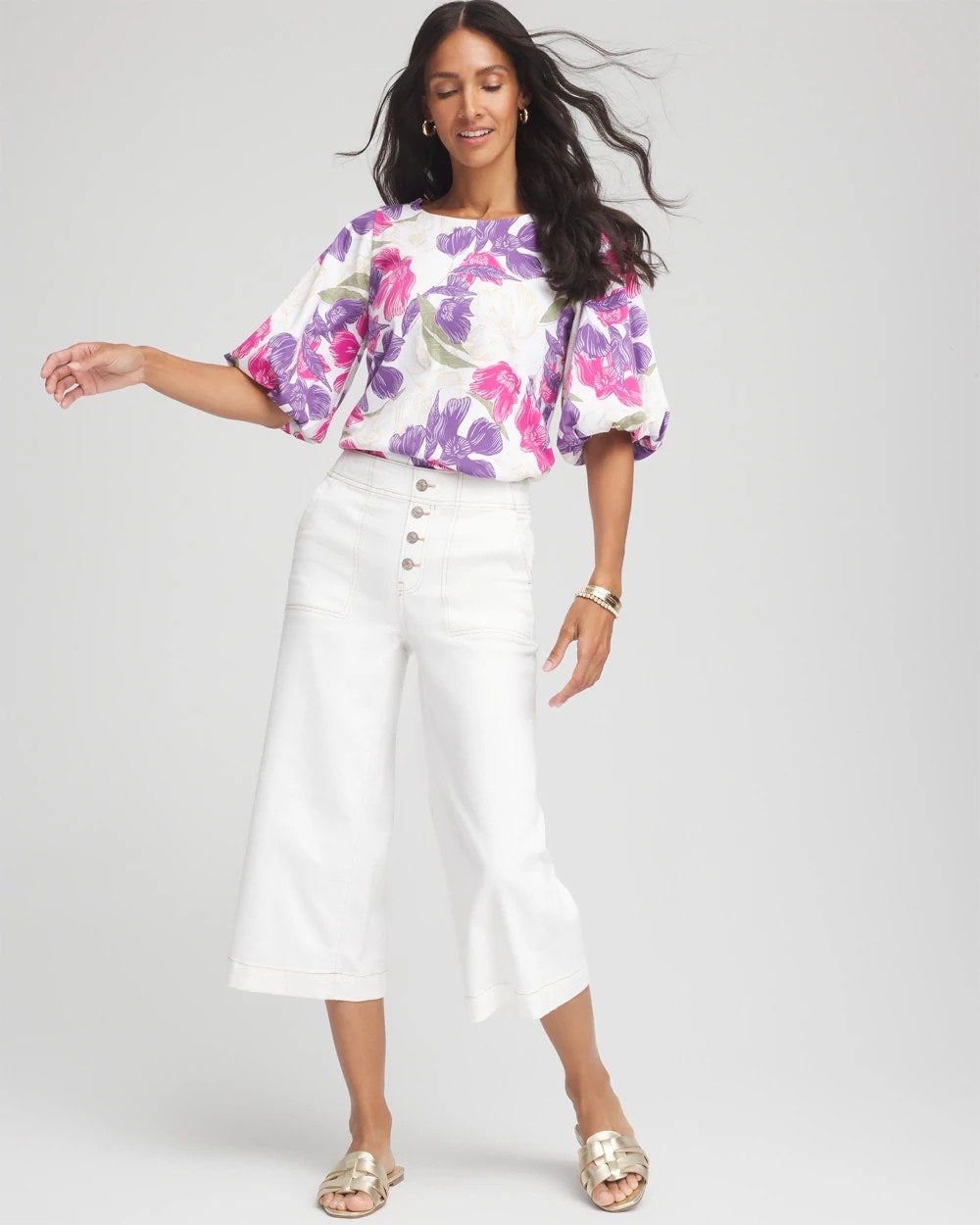 Chico's - Floral Bubble Sleeve Top