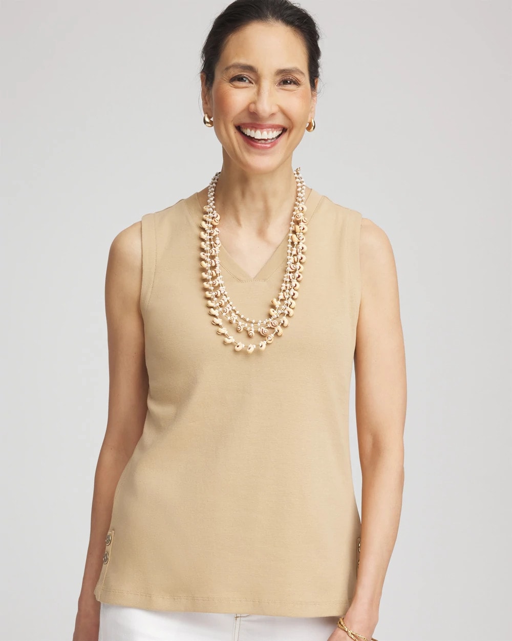 Chico's - Sleeveless V-Neck Button Tank