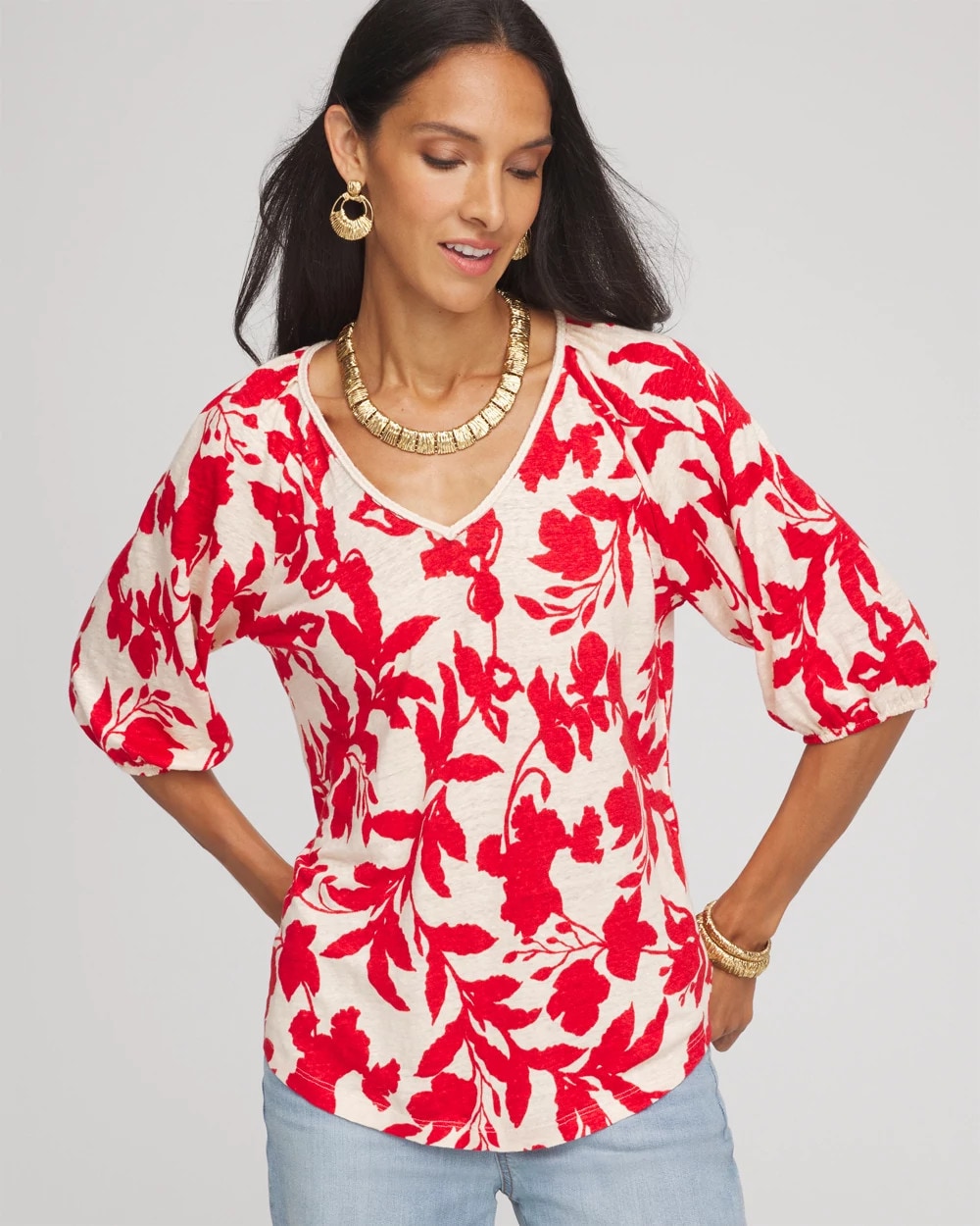 Chico's - Floral Braided Linen Top