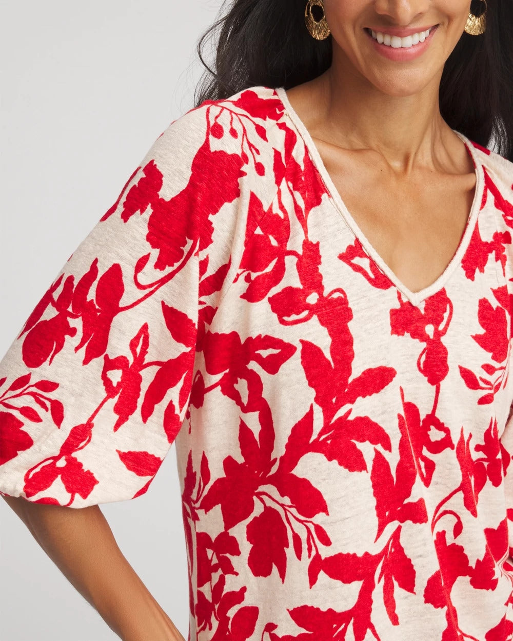 Chico's - Floral Braided Linen Top