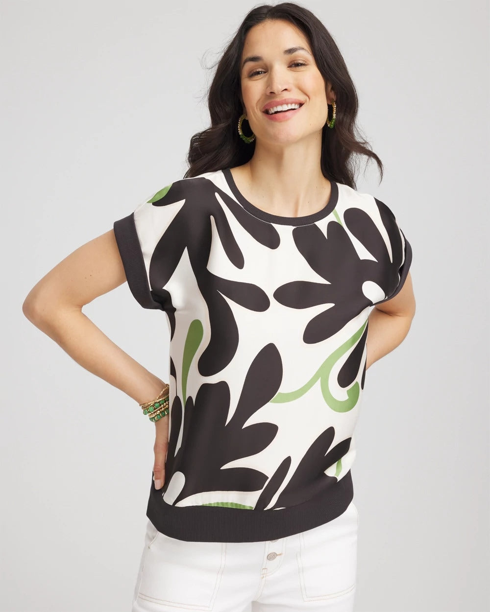 Chico's - Floral Rib-Knit Satin Top
