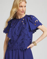 Chico's - Lace Detail Flutter Sleeve Top