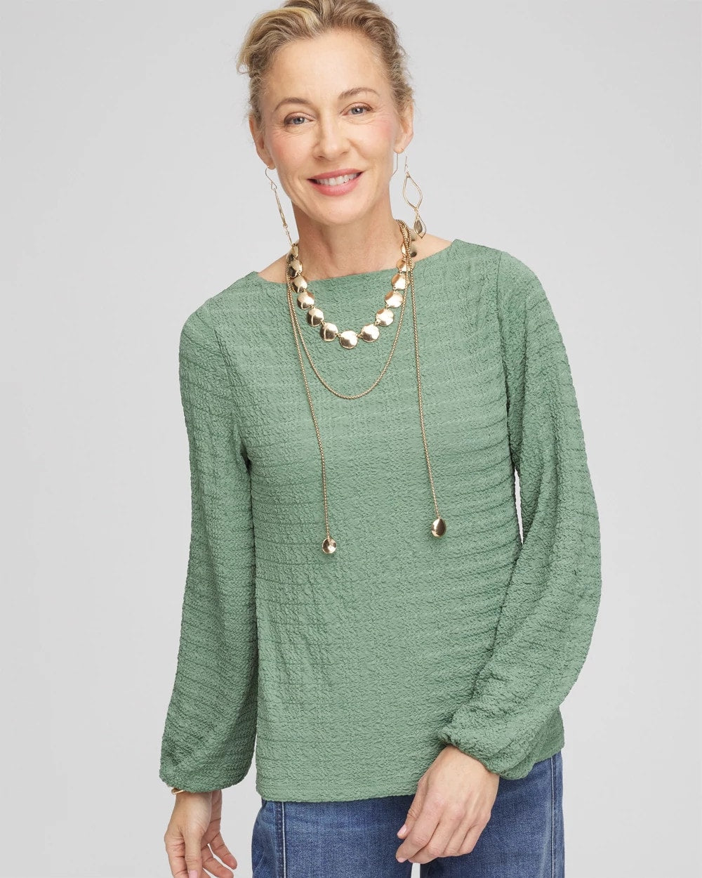 Chico's - Smocked Boatneck Top