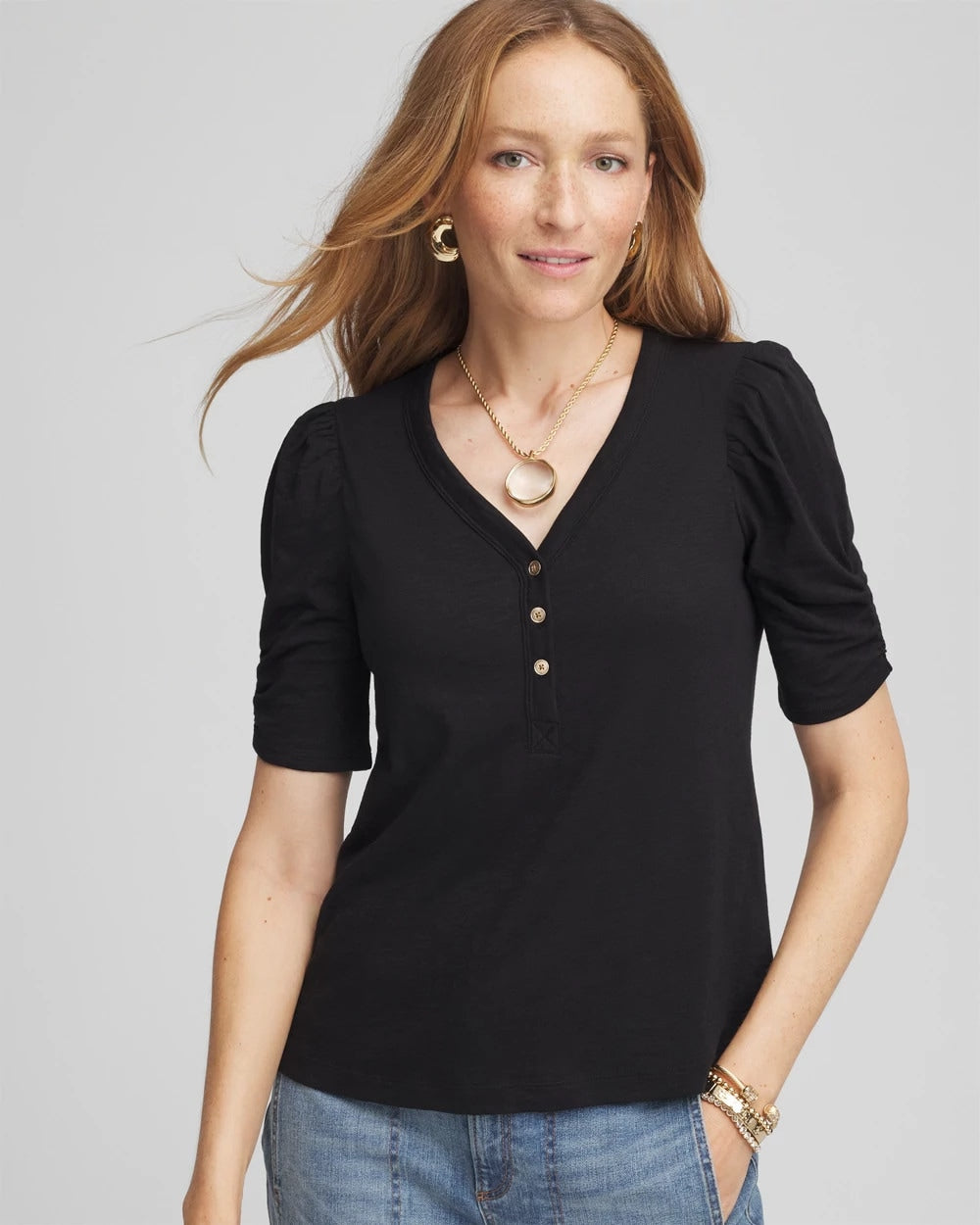 Chico's - Slub Split Neck Henley Tee