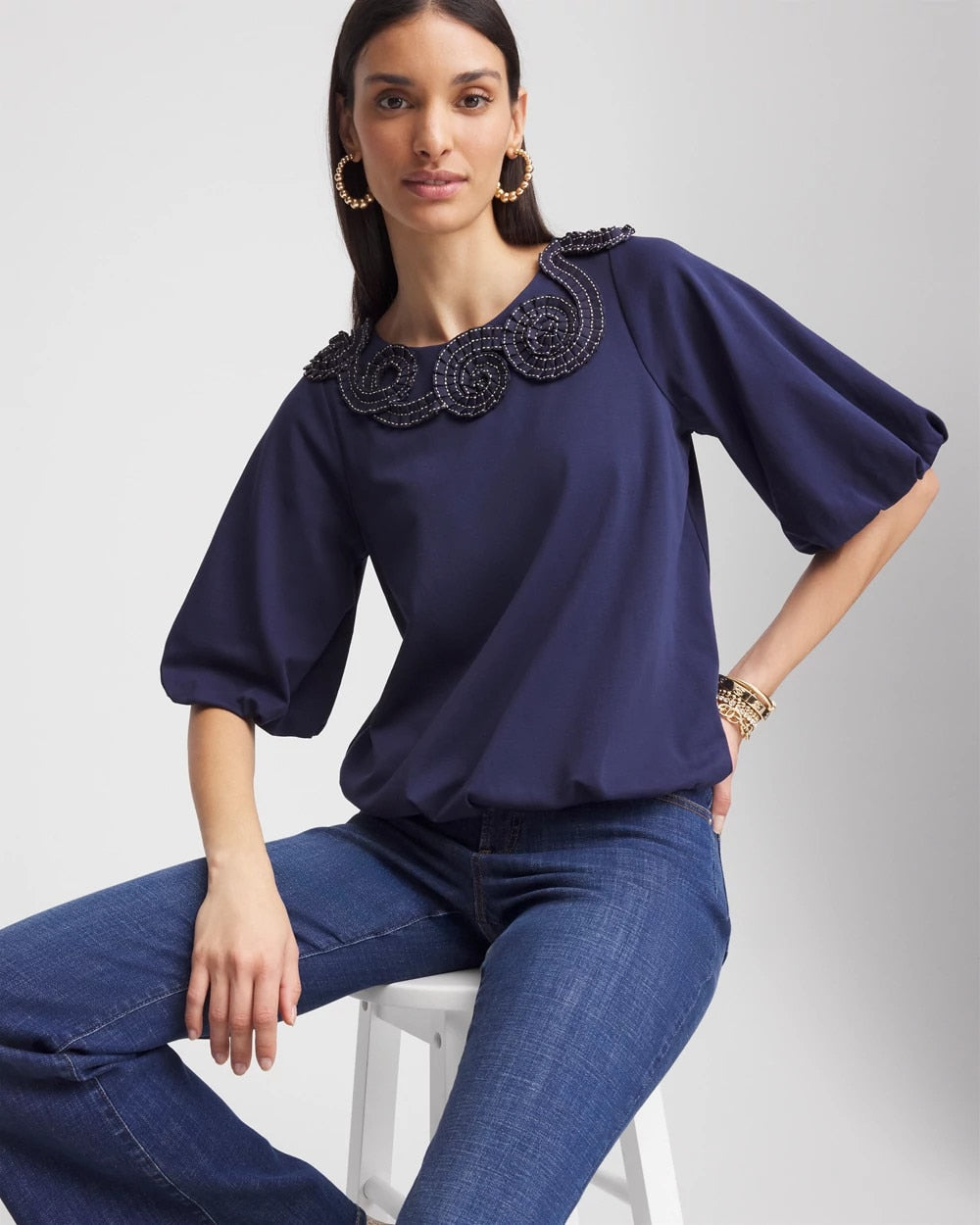 Chico's - Bubble Hem Pleated Cotton Top