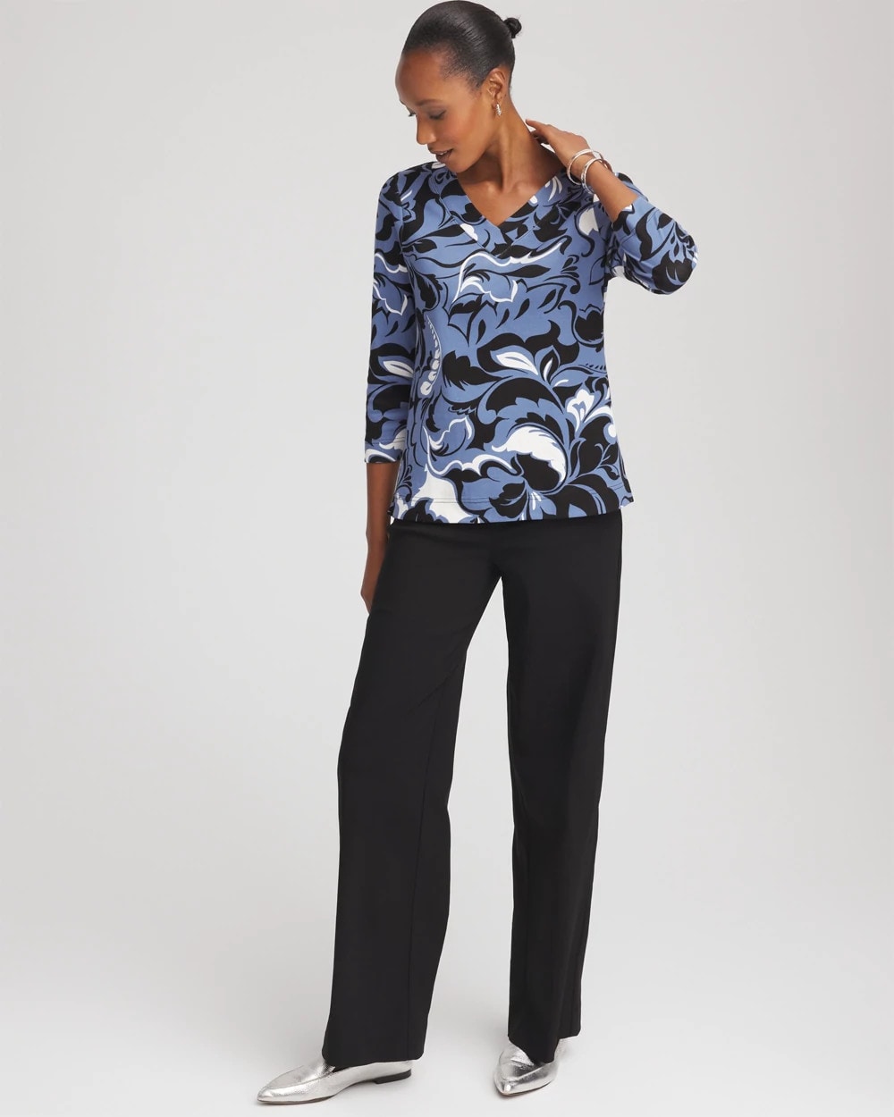 Chico's - Pima Cotton Floral 3/4 Sleeve Tee
