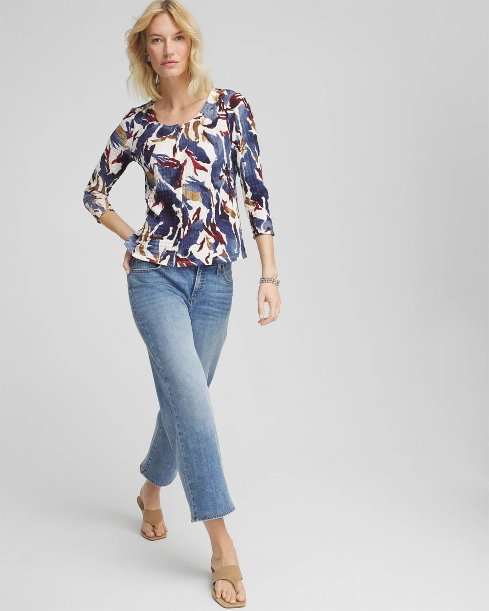 Chico's - Printed Textured Scoopneck Cardigan