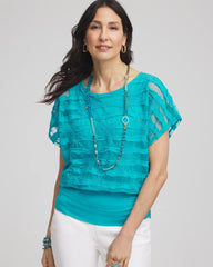 Chico's - Embroidered Striped Banded Bottom Top