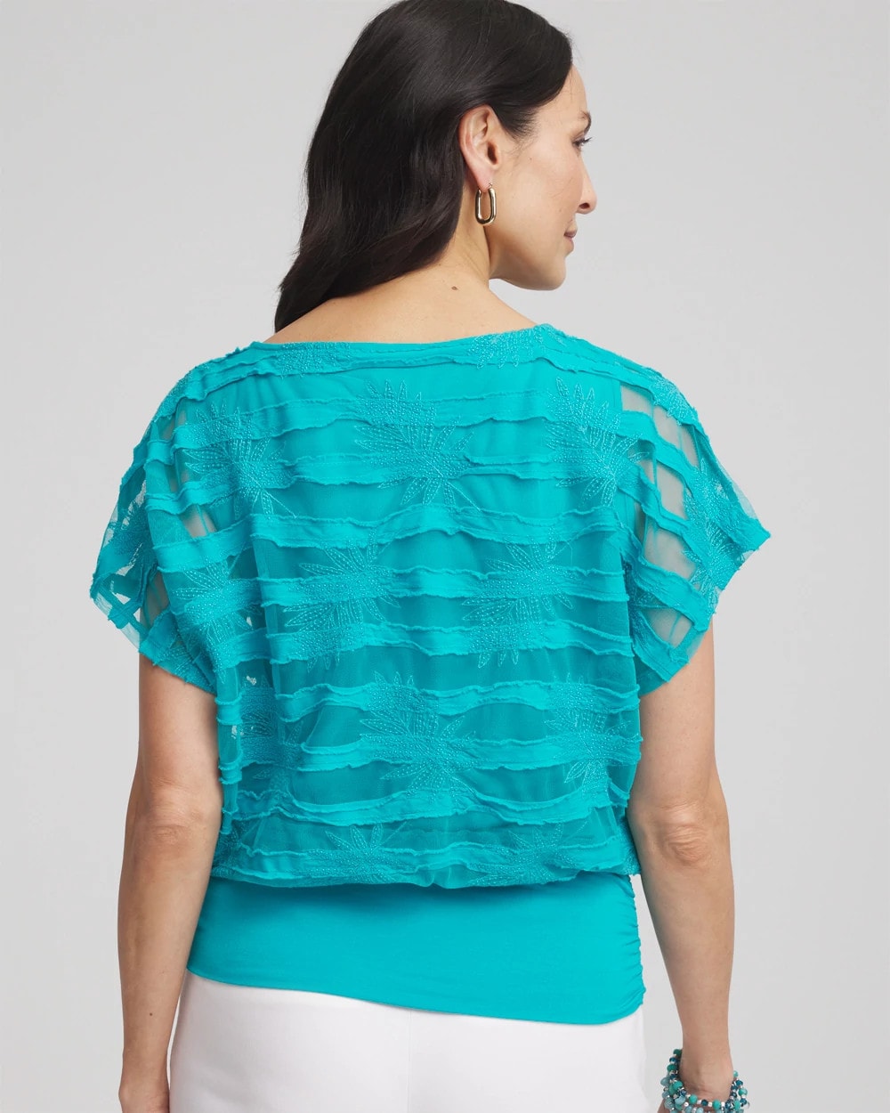 Chico's - Embroidered Striped Banded Bottom Top