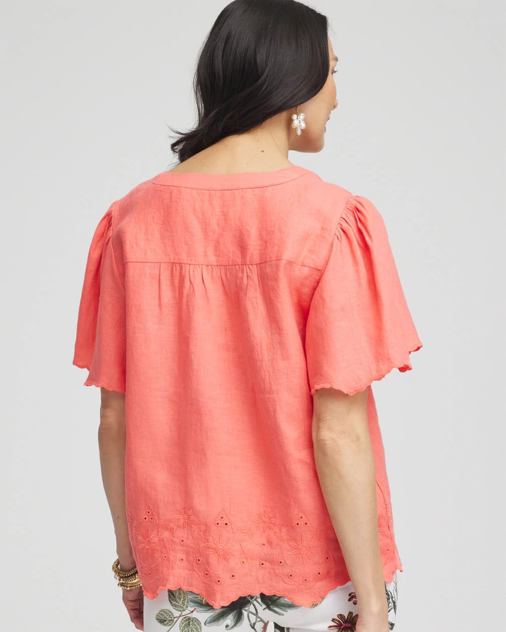 Chico's - Linen Embroidered Hem Blouse