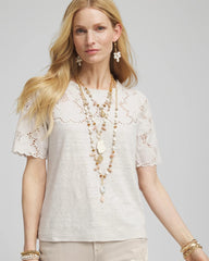 Chico's - Embroidered Lace Linen Tee