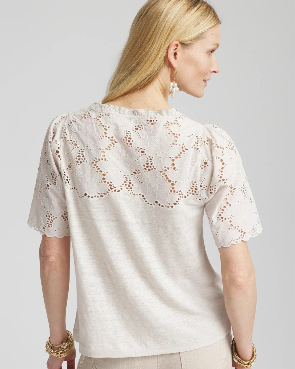 Chico's - Embroidered Lace Linen Tee