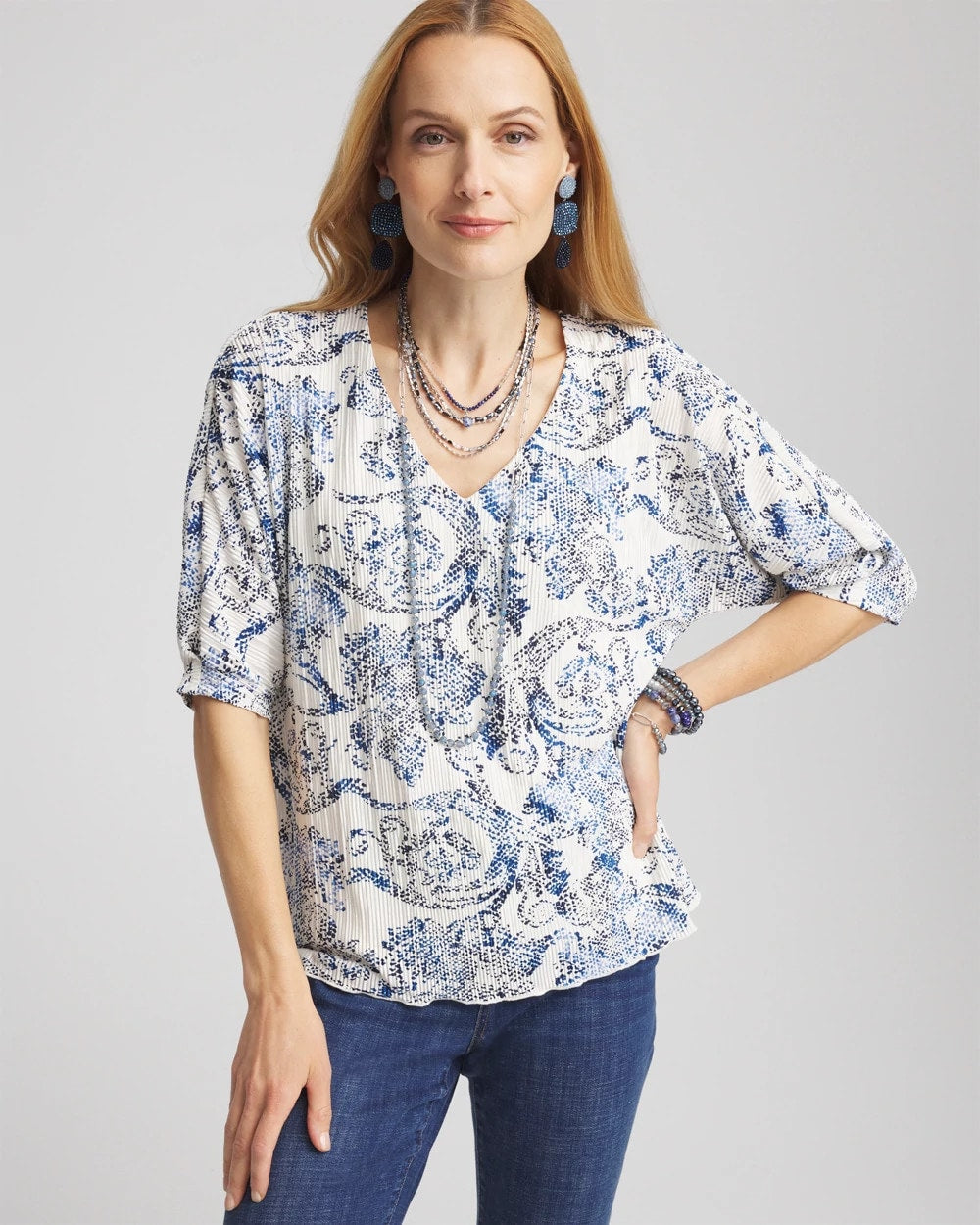 Chico's - Snakeskin Print Crinkle Elbow Sleeve Tee