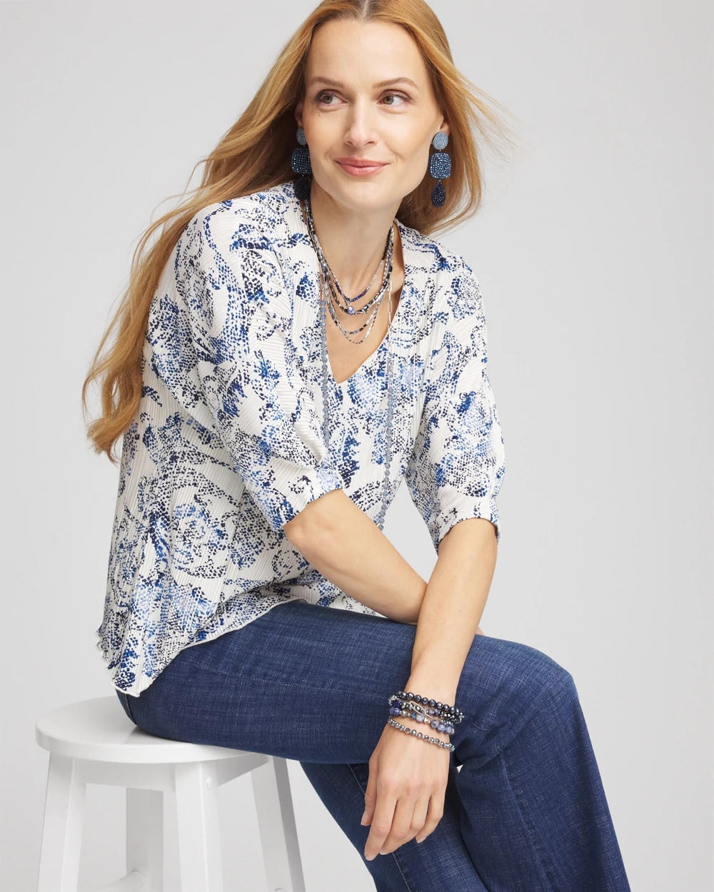 Chico's - Snakeskin Print Crinkle Elbow Sleeve Tee