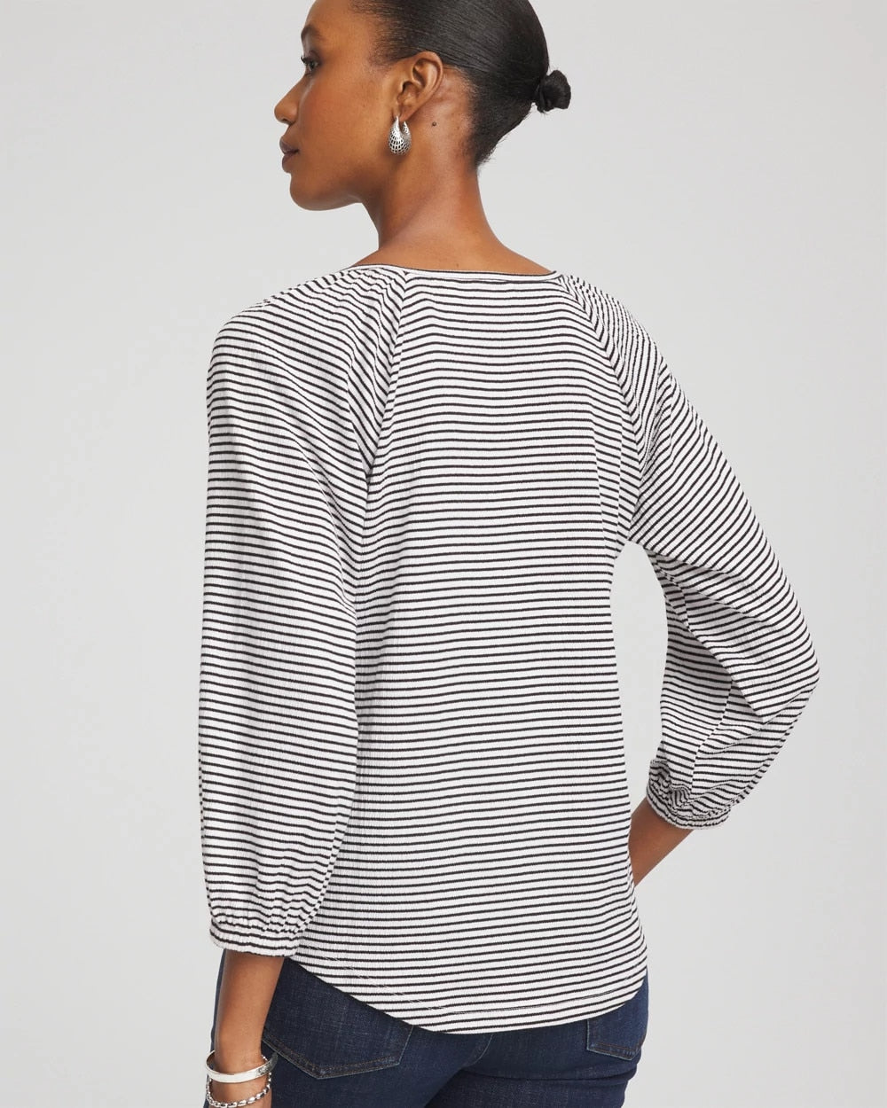 Chico's - Striped Crinkled Raglan Top