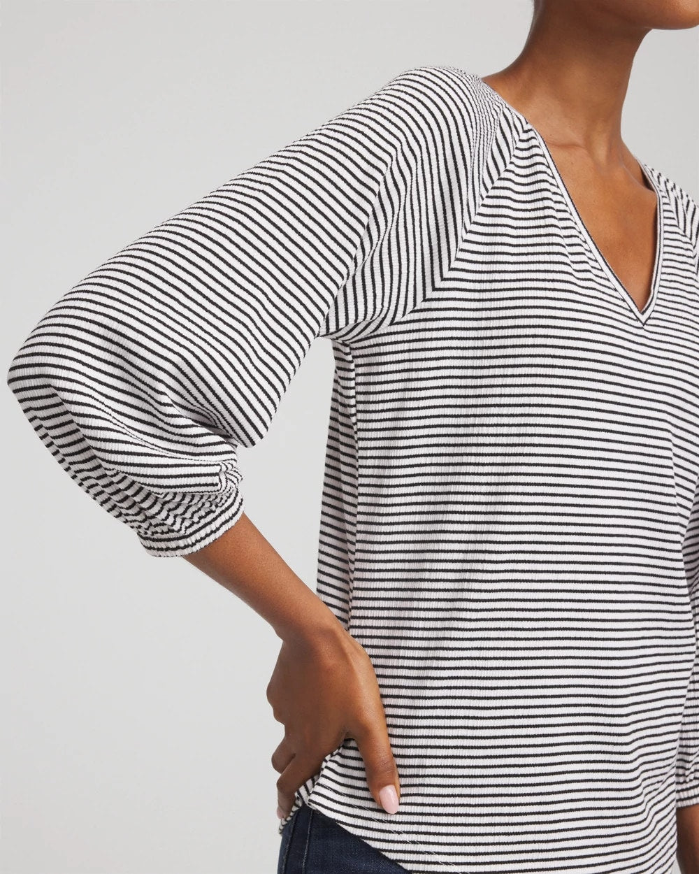 Chico's - Striped Crinkled Raglan Top