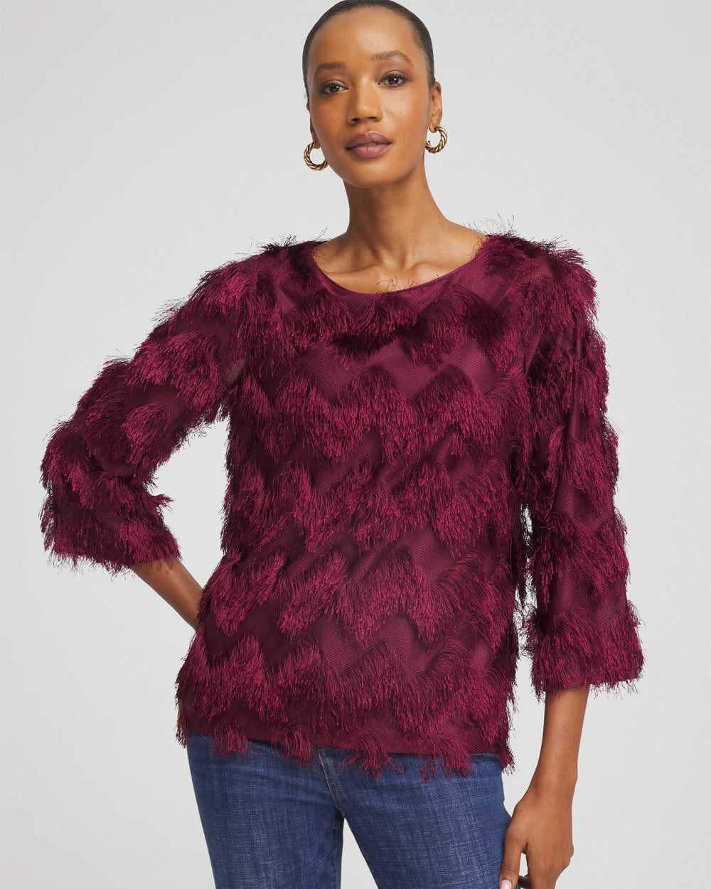 Chico's - Chevron Fringe Party Top