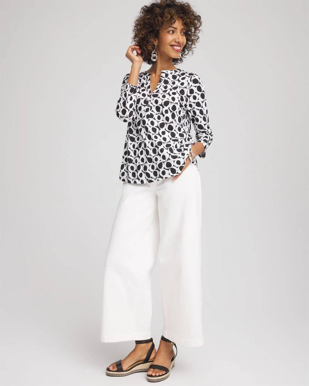 Chico's - Printed Cotton Slub Henley Shirt