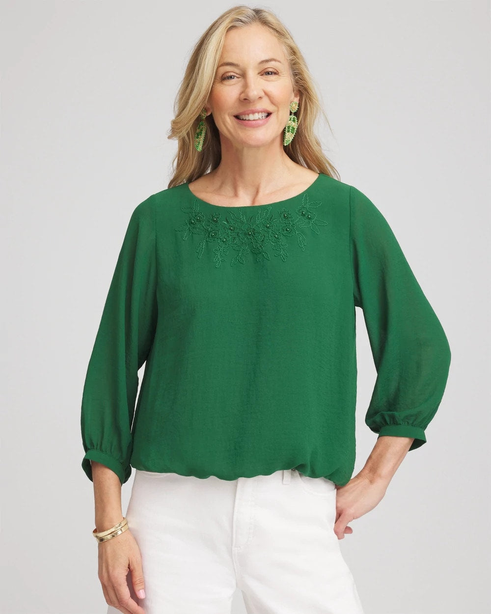 Chico's - Embroidered Crinkle Chiffon Blouse
