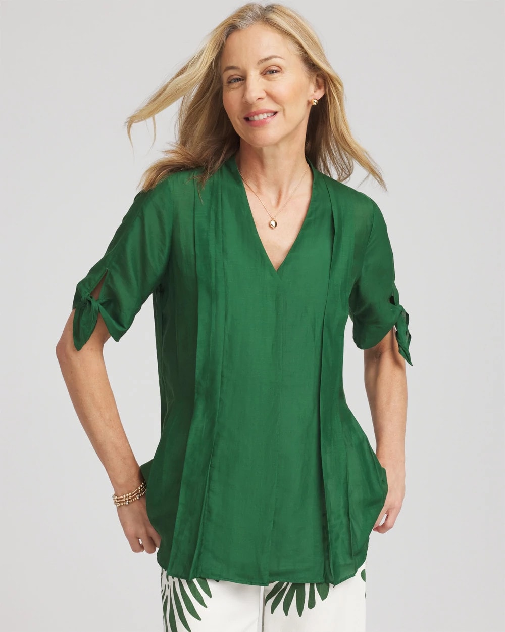 Chico's - Cotton Voile & Silk Pleated Blouse