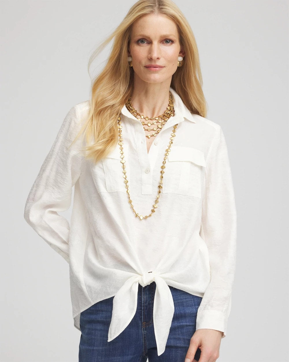 Chico's - Textured Tie-Front Pullover Top