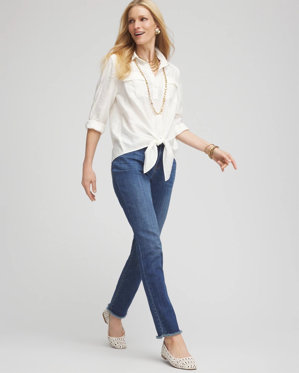 Chico's - Textured Tie-Front Pullover Top