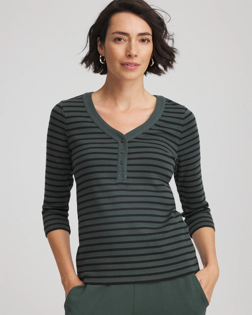 Chico's - Zenergy® Ribbed Striped Henley Tee