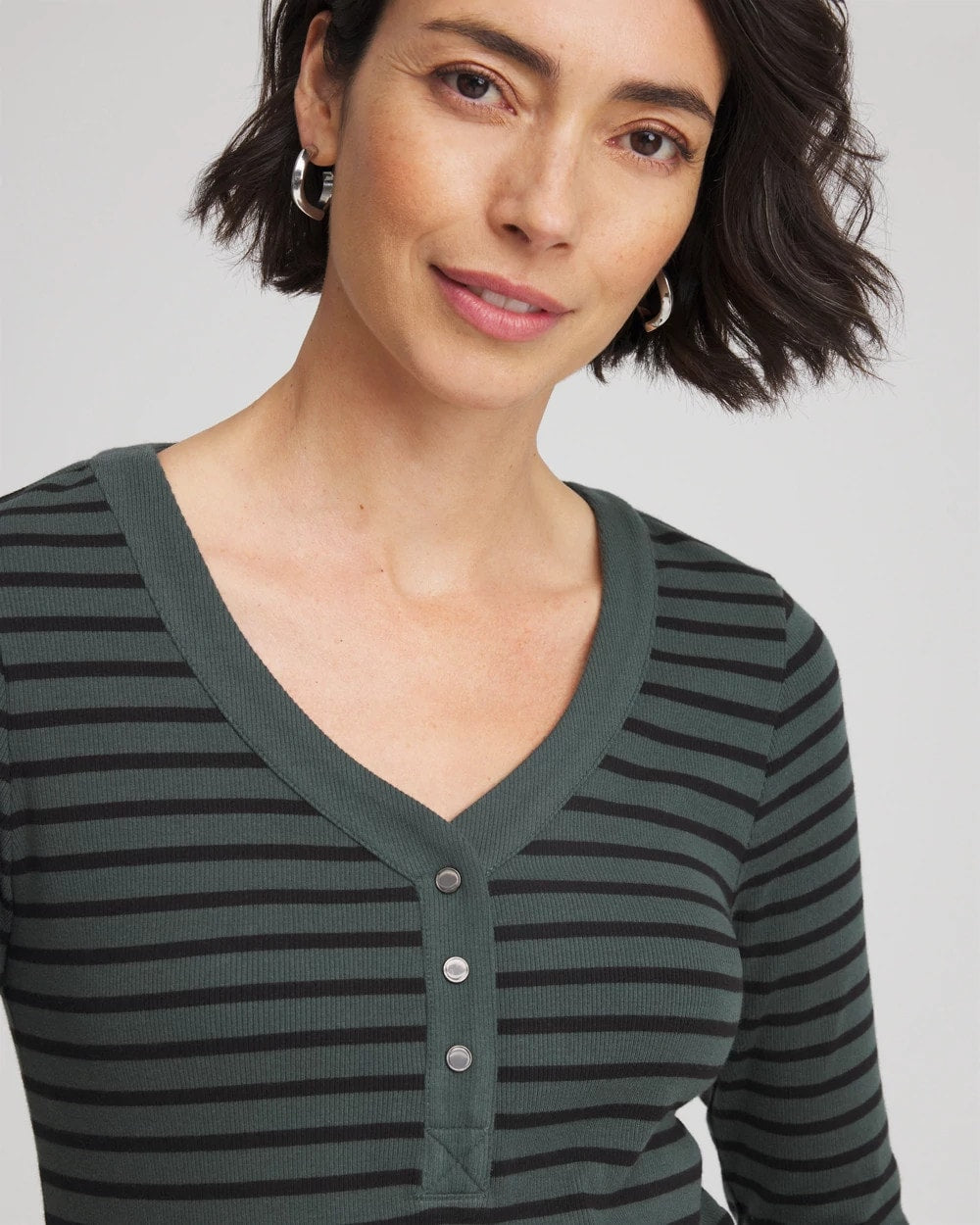 Chico's - Zenergy® Ribbed Striped Henley Tee