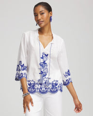 Chico's - Embroidered Tassel Tie-Front Blouse