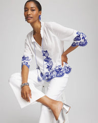 Chico's - Embroidered Tassel Tie-Front Blouse