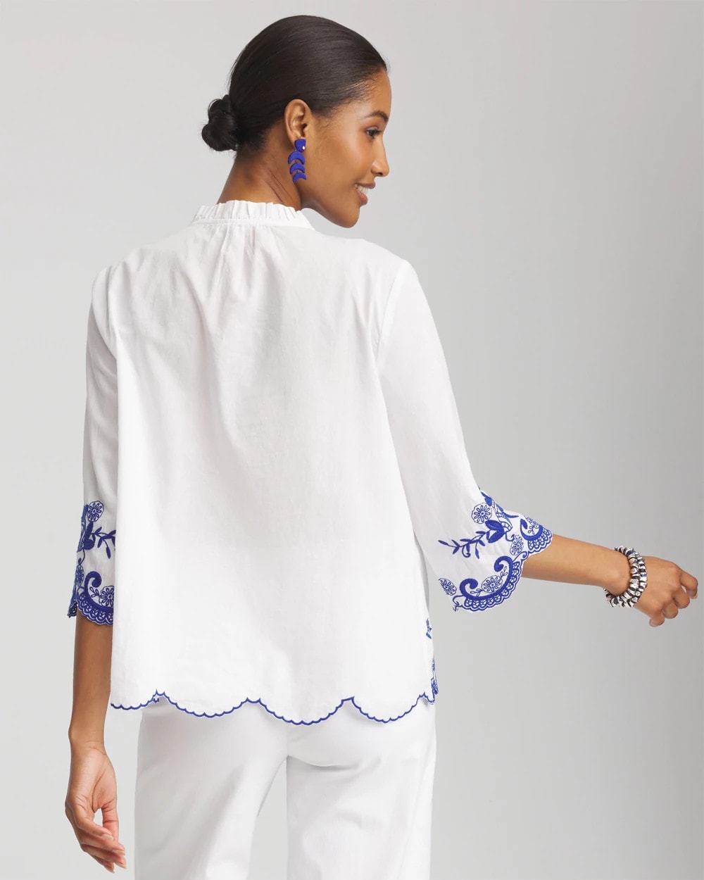 Chico's - Embroidered Tassel Tie-Front Blouse