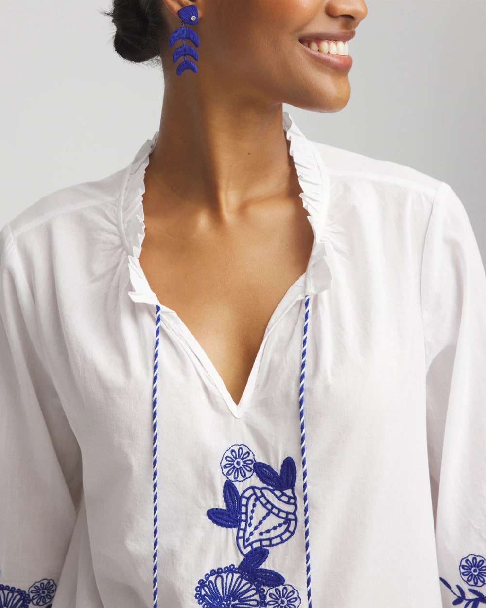 Chico's - Embroidered Tassel Tie-Front Blouse
